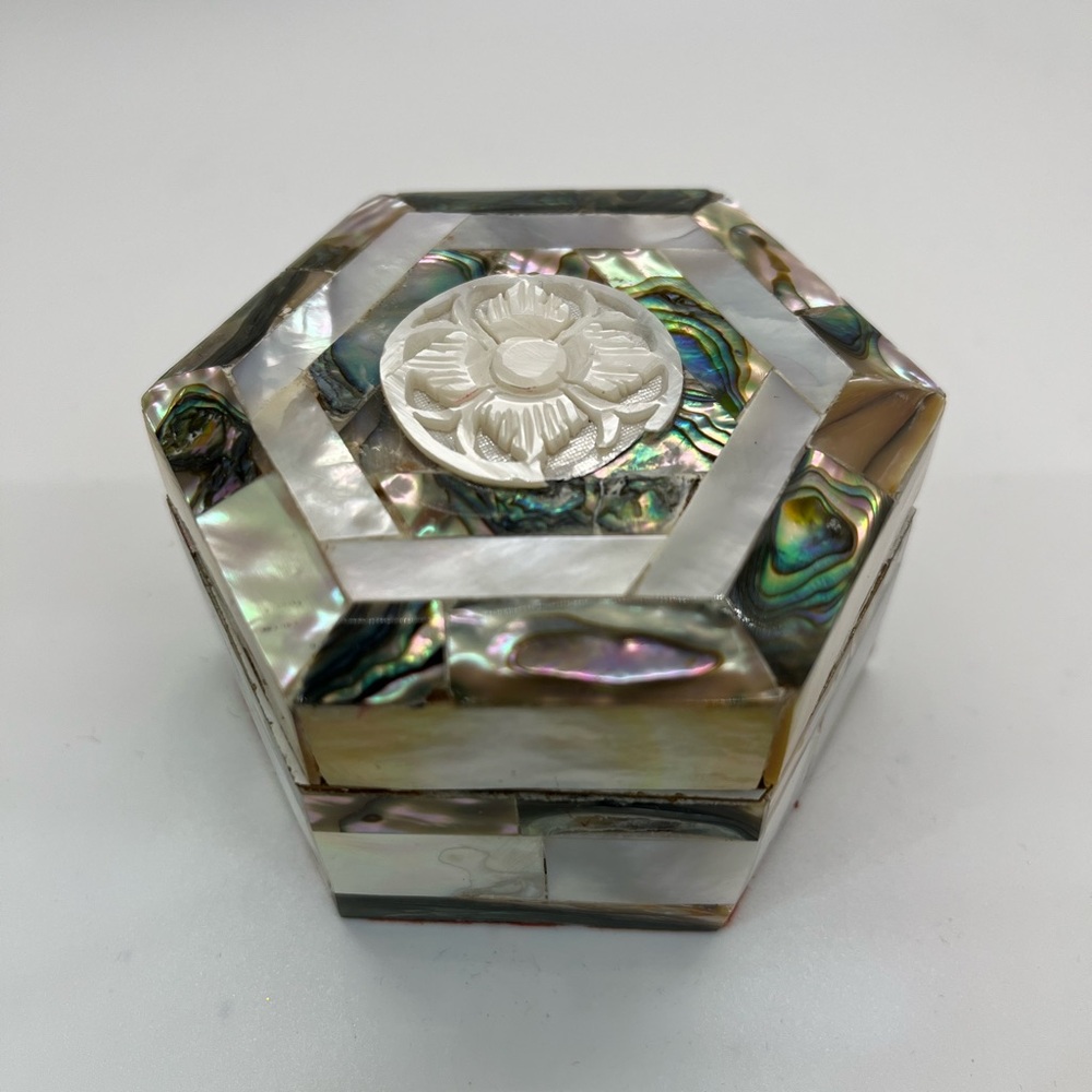 Vintage Hexagonal Mother of Pearl Trinket Box